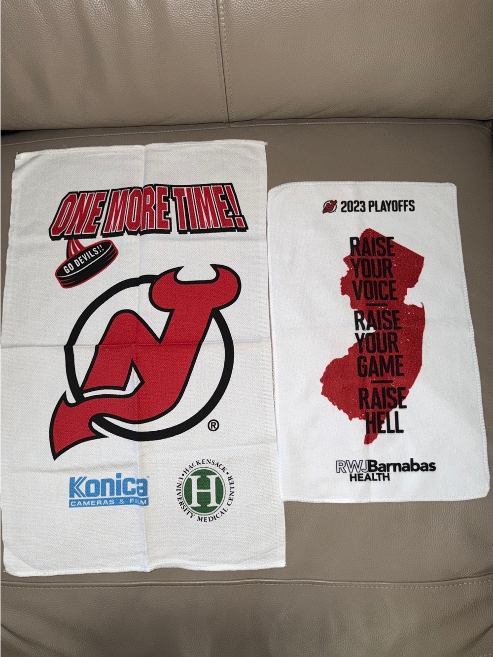 New2 New Jersey Devils NHL Hockey Promo Rally Hand Towels-Konica/UMC/RWJBarnabas